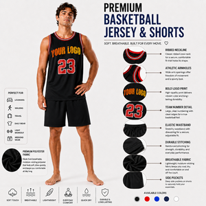 Custom Men's Basketball Jersey&Nicker Sleeveless Top With Name&Number And Logo Front Print Breathable <b>Polyester</b> Sportswear - Product Image 6