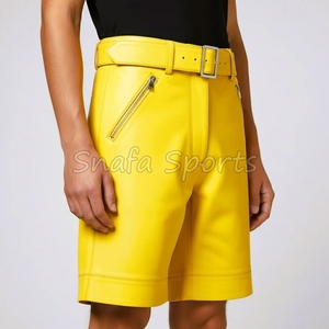 กางเกงขาสั้นหนังสไตล์สตรีทแวร์สำหรับผู้ชาย ไซส์ผู้ใหญ่ กางเกงออกกำลังกายแบบใหม่สั่งทำได้ ผลิตจากหนังแท้ 100% มีจำหน่ายแล้ว - Product Image 4
