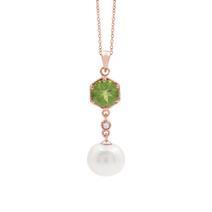 Collar con Colgante de Plata de Ley 925 con Peridoto Hexagonal y Perla de Agua Dulce, Estilo Clásico con Cadena de Serpiente - Product Image 5