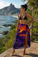 Pareo de Playa con Estampado de Palmeras al Atardecer en Río de Janeiro, Brasil, para Mujer, Maxi Sarong, 1 Pieza, Poliéster con Estampado Digital