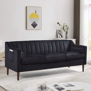 Divano Chesterfield Moderno in Velluto con Struttura e Gambe in Legno, Imbottito e Confortevole per Soggiorno - Product Image 1