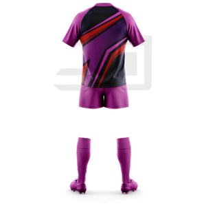 ชุดเสื้อเจอร์ซีย์คอวีและกางเกงขาสั้นสำหรับกีฬารักบี้ ผลิตจากโพลีเอสเตอร์ 100% กันลม พิมพ์ลายตามสั่ง เหมาะสำหรับการฝึกซ้อมและการแข่งขันทั้งในร่มและกลางแจ้ง - Product Image 2