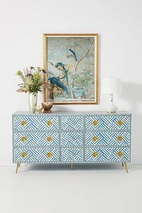 Commode en bois sculptée à la main avec incrustations d'os, mosaïque d'os complexe pour une décoration de luxe - Product Image 3