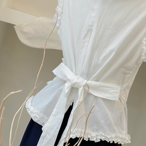 เสื้อคลุมคอวีแขนกุดแบบลำลอง OEM ลายเรียบ แต่งระบายผูกเอว ผ้าฝ้าย 100% เสื้อฤดูร้อนสำหรับผู้หญิง - Product Image 5