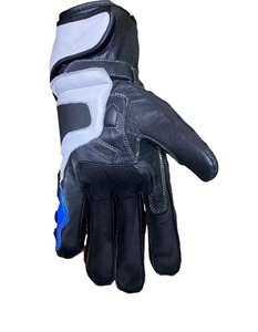 Gants de moto en cuir pleine main bleus, blancs et rouges pour homme, avec fermeture éclair, pour la course estivale - Product Image 2
