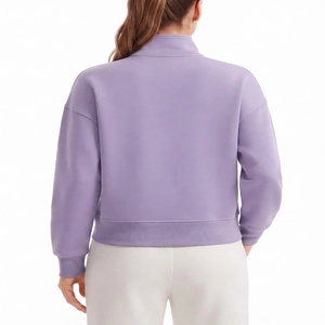 Women Half Zip Regular Knitted 100% Cotton Quick Dry Breathable Lined Long Sleeve Pullover Casual Athletic Running Track <b>Jacket</b> - Product Image 2