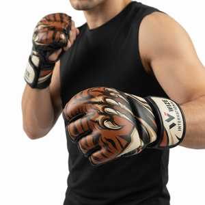 ถุงมือ MMA WIZE INTERNATIONAL แบบครึ่งนิ้ว หนัง PU ปิดด้วยเวลโคร ลายเสือ สำหรับทุกเพศ ถุงมือศิลปะการต่อสู้ ถุงมือ MMA - Product Image 3