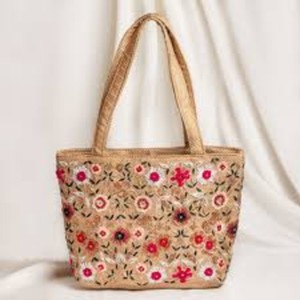 Premium Handcrafted Organic Jute Tote Bag with Reinforced Cotton Handles, Eco-Friendly Reusable Grocery Shopping <b>Handbag</b> - Product Image 5