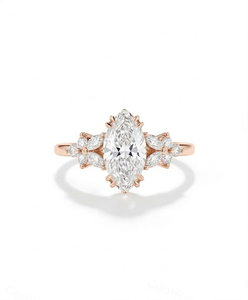 แหวนหมั้นทรงมาร์คีส์สำหรับผู้หญิง ชุบทอง 14K ประดับเพชรเลี้ยงในห้องปฏิบัติการ ดีไซน์ดอกไม้ แหวนเจ้าสาวลายใบไม้แบบวินเทจ ของขวัญวันครบรอบ - Product Image 3