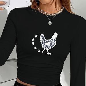 Pollo con diseño floral moda mujer camisa manga larga - Product Image 1
