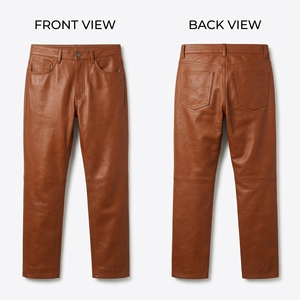 Pantalon en cuir véritable gris anthracite premium 800 GSM avec panneau de couture au genou et logo personnalisé en relief, étiquette à rivets métalliques - Product Image 3