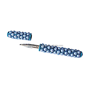 Fabuloso bolígrafo de recuerdo con purpurina lacada, cuentas blancas y trabajo de espejo, hecho a mano en India, ideal para regalos y recuerdos de la India. - Product Image 3