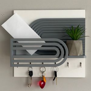 <b>Rustic</b> <b>Wooden</b> Wall Key Holder Organizer with Shelf and Metal Hooks for Entryway Home Decoration and Key Storage - Product Image 1