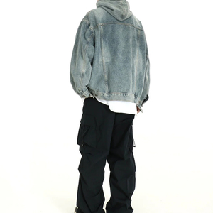 Chaqueta de mezclilla con capucha personalizada para hombre, estilo hip hop, informal, tipo bomber, para hombre - Product Image 6