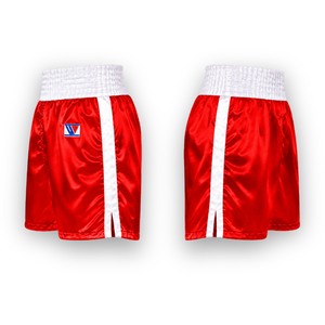 Shorts de boxe professionnels personnalisés, satin rouge, 100 % polyester, imprimés par transfert thermique, séchage rapide, vêtements d'arts martiaux - Product Image 4