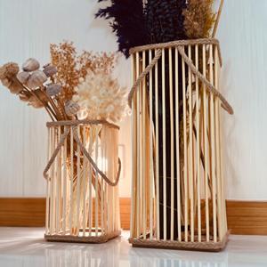 Vase de sol en bambou artisanal de qualité supérieure, décoration bohème et rustique, 15x10 pouces, lot de 2, fournisseur OEM Vietnam - Product Image 2