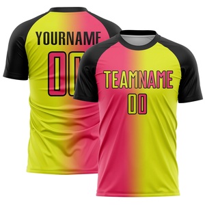 ชุดเสื้อฟุตบอลไล่เฉดสีเขียวมะนาวชมพูแบบกำหนดเอง แขนสั้น ระบายเหงื่อได้ดี ชุดทีมพร้อมพิมพ์ชื่อและหมายเลขแบบซับลิเมชั่น - Product Image 3
