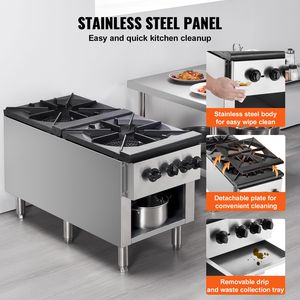 Fornello a Gas Commerciale in Acciaio Inox a 2 Fuochi, Piano Cottura da Banco, Propano/Gas Naturale, Attrezzatura da Cucina Professionale - Product Image 5