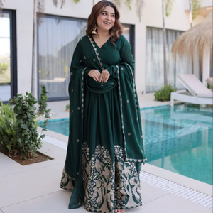 ชุดเดรส Anarkali ผ้าจอร์เจตต์ปักลายสำหรับผู้หญิง สไตล์อินเดีย พร้อมสวมใส่สำหรับงานปาร์ตี้ - Product Image 1