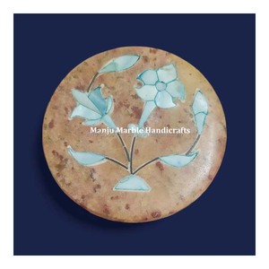 Espejo con incrustaciones de mármol y esteatita hecho a mano con diseño de concha de mar de madreperla, uso de arte Floral para decoración del hogar - Product Image 5