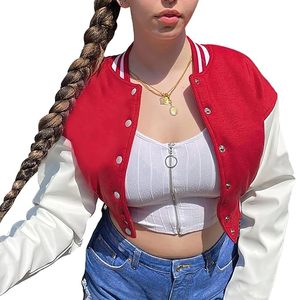 New Fashionable Embroidered Leather Jacket for Outdoor Season Cotton Embroidery Women's Vintage Style Cropped Varsity Jacket - Product Image 6