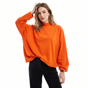 T-shirts décontractés pour femmes, style hip-hop, surdimensionnés, à manches longues, tricotés, col haut, coupe ample, style streetwear, t-shirts pour femmes, à porter au quotidien - Product Image 1
