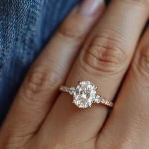 Bague de fiançailles et d'anniversaire de luxe en argent sterling 925 plaqué or rose avec moissanite taille ovale élégante - Product Image 2