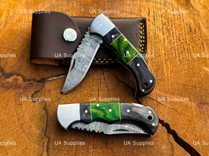 Couteau pliant à verrouillage en acier de Damas, manche en bois, lame à pointe clip, EDC, chasse, extérieur, qualité industrielle, OEM personnalisable, 6,5 pouces - Product Image 2
