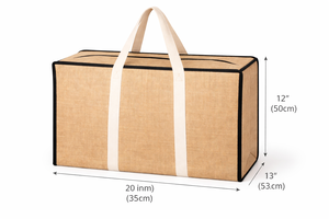 Sac de rangement en jute naturel durable avec fermeture éclair, grande capacité, organisateur écologique avec poignées en coton - Product Image 5