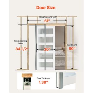 Kit Ferramenta per Porta Scorrevole Singola a Scomparsa 76x203 cm con 5 Vetri Satinati, Materiale Principale Robusto in Legno Massello, MDF e PVC - Product Image 2
