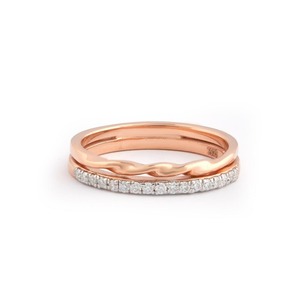 Anillo de Compromiso y Promesa Apilable de Oro Rosa Sólido con Moissanita, Diseño Trenzado Pavé, para Mujer - Product Image 3