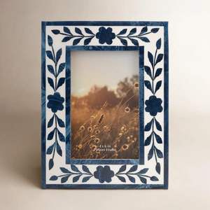 Blue Floral Bone Inlay <b>for</b> Wall <b>Mount</b> Vertical Rectangle <b>Photo</b> Frame - Product Image 3