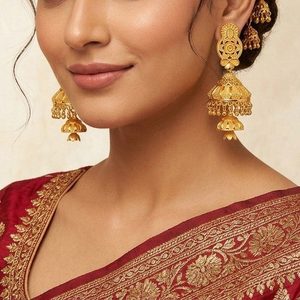 Wholesale 14K18K24K Micron Gold Plated Forming Jhumka <b>Earrings</b> Set Wedding <b>Fashion</b> <b>Earrings</b> Traditional Design Bridal Jhumka Set - Product Image 3