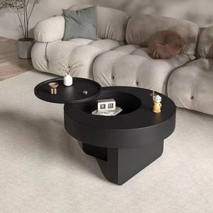 Modern Minimalist Black Round Coffee <b>Table</b> withStorage Compartment and <b>Swivel</b> Extension for Living Room Hotel Apartment - Product Image 2