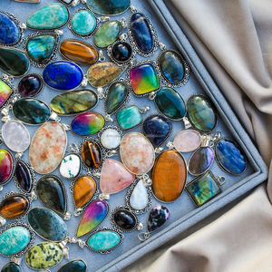 Các loại tinh thể hỗn hợp hình dạng đá quý bezel Bộ Chunky thời trang Rắn Đồng Bạc mạ bạc Solitaire Mặt dây chuyền cho vòng cổ làm - Product Image 4