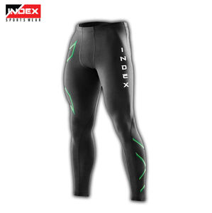 INDEX High Waist Full Length Seamless Yoga <b>Leggings</b> Black With Green Stripe Spandex Nylon Women's Pants - Product Image 2