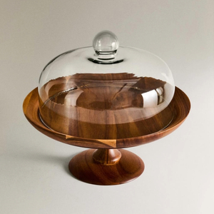 Support à gâteau en bois avec dôme en verre, plateau de service pour desserts, plateau de présentation de fromages pour la table à manger - Product Image 4