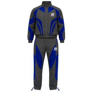 Custom <b>Men</b>’s Grey Blue Windbreaker Tracksuit Set Full Zip <b>Jacket</b> and Pants Casual Sublimation Sportswear Training Suit - Product Image 1