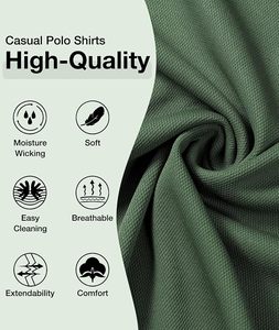 เสื้อโปโลแขนสั้นสีเขียวสำหรับผู้ชาย สีพื้น มีกระเป๋า ผ้าฝ้ายทอ ระบายอากาศได้ดี ทรงปกติ - Product Image 6