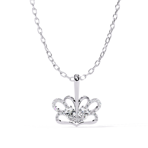 Collar con Colgante de Flor con Moissanita de Corte Brillante Redondo, Engaste de Garra, Plata 925, Cadena de Eslabones Bañada en Rodio, Estilo Clásico - Product Image 5