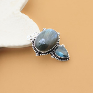 Colgante de Labradorita y Piedra Preciosa Azul con Baño de Plata – Colgante Hecho a Mano - Product Image 4