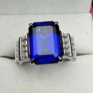Women's Platinum <b>Emerald</b> Cut Blue Sapphire <b>Ring</b> With Diamond Side Stones IGI Certified Classic Engagement Style - Product Image 2