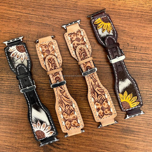 OEM/ODM Customized Luxury Hand <b>Tooled</b> <b>Leather</b> Watch Bands Quick Release Pin Handmade Cowhide <b>Leather</b> Replacement Watch Straps - Product Image 4
