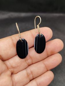 Pendientes Colgantes de Plata de Ley 925 con Ágata Negra Banda Negra en Forma Ovalada, Joyería Hecha a Mano, Casa De Plata - Product Image 6