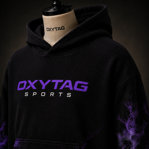 Sudadera con Capucha Negra Personalizada Premium para Hombre, con Estampado de Rayos Púrpura, Fabricante Mayorista, Alta Calidad, Talla Grande, Deportiva - Product Image 4