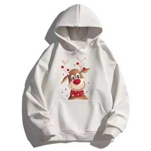 Sweat-shirt à capuche noir pour homme avec imprimé de rennes, poche avant, vêtement d'hiver décontracté, coupe classique, en coton tricoté - Product Image 2