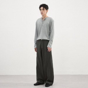 Two Tone Contrast <b>Patterned</b> <b>Trousers</b> <b>Men</b> Multi Pleat Front Wide Leg Extra Durable Woven Cotton Pants Box - Product Image 2