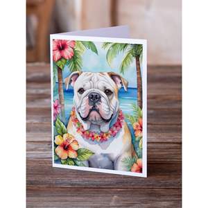 Whimsical A7 Tamaño 5x7 Tarjetas de notas en blanco Paquete de 8 Tarjetas de felicitación de Bulldog inglés Luau con sobres - Product Image 2