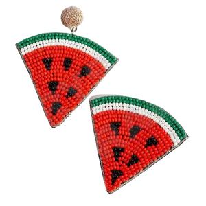 Fêtes de pastèque rouge boucles d'oreilles pendantes à la mode spéciale nouveauté perles faites à la main transfrontalières paillettes douces à la mode créative - Product Image 1