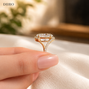 Bague de fiançailles de luxe en or jaune 14 carats plaqué or avec moissanite pour femme, forme ovale, pavé de diamants - Product Image 6